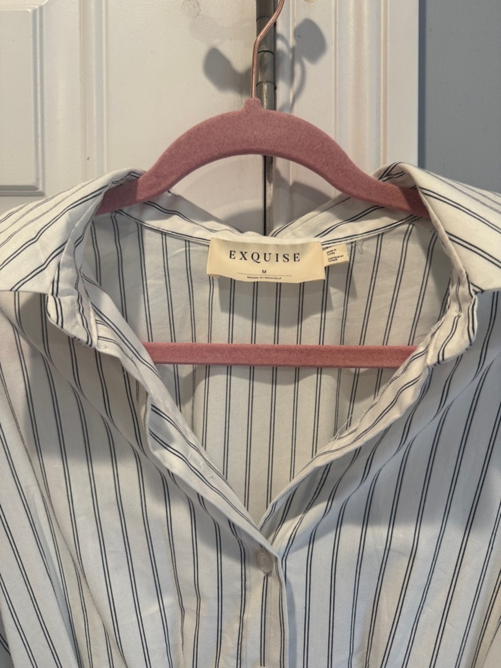 Anthropologie Exquise Tobie Striped Belted Shirt Dress in Light Cream - Picture 6 of 7
